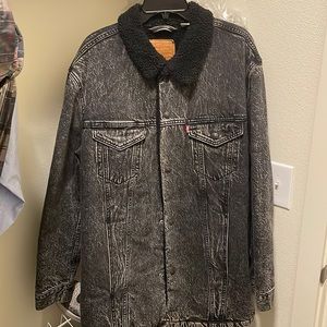 Sherpa lined denim jacket by Levi’s Premium. Specially designed long length